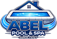 Logo of Abel Pool & Spa with a pool and house design.
